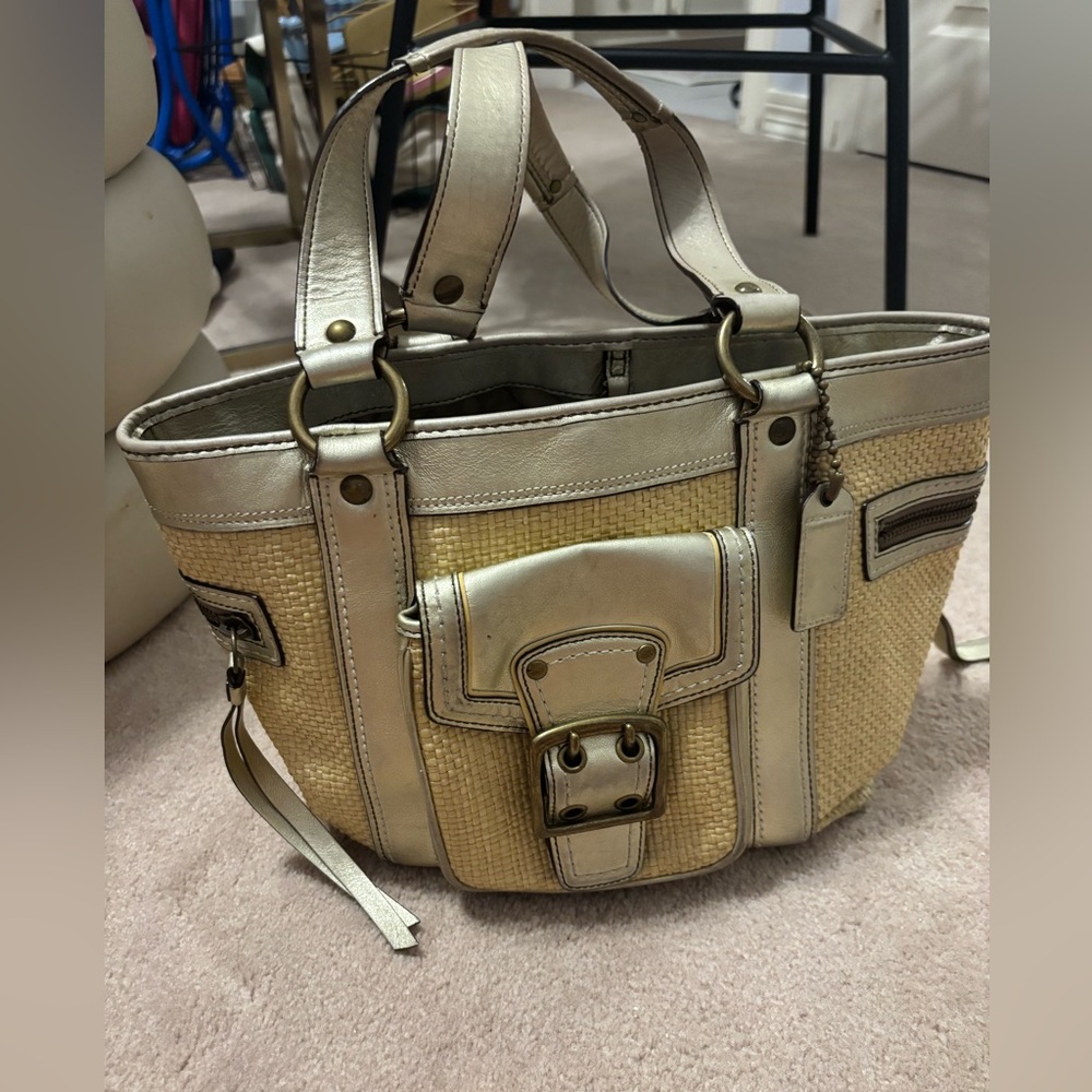 Coach metallic and wicker purse